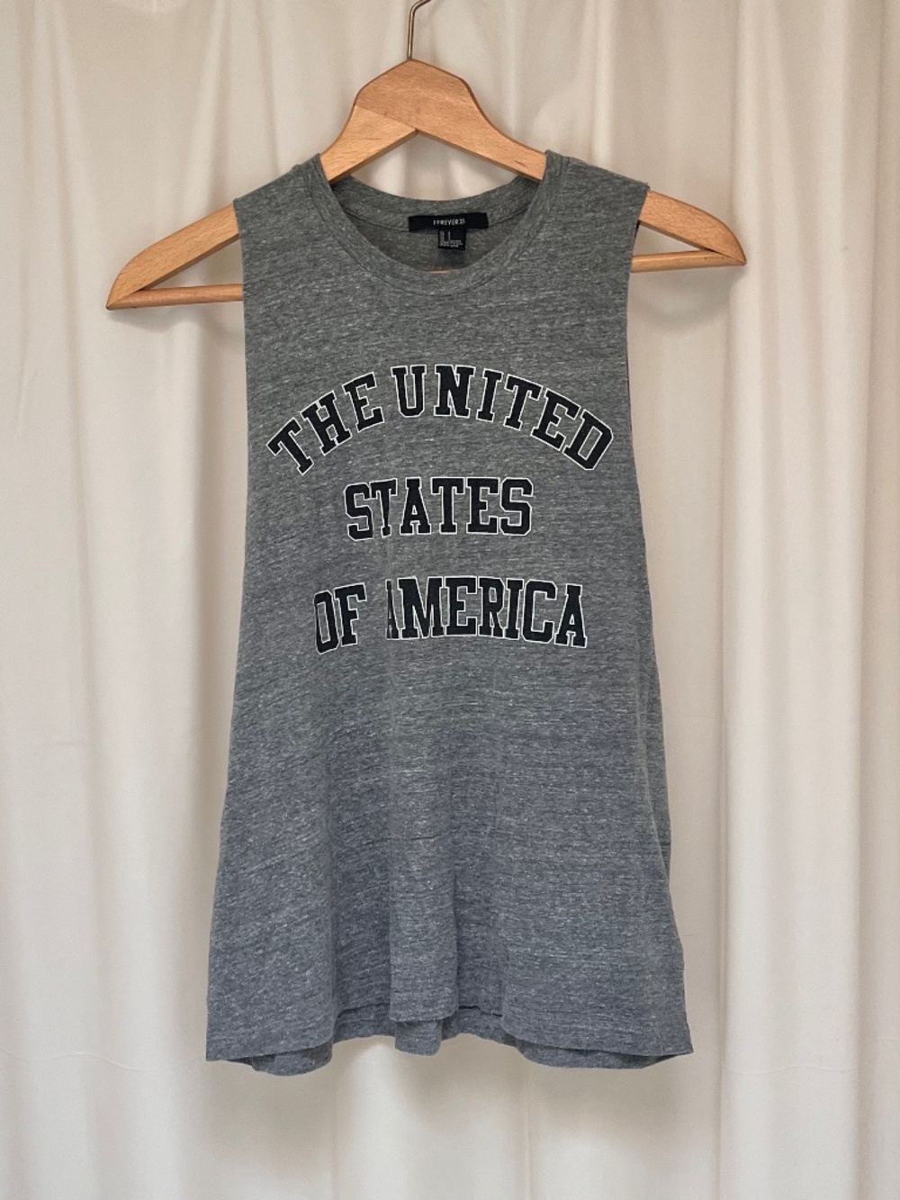 Forever 21 United States of America heather gray muscle tank small